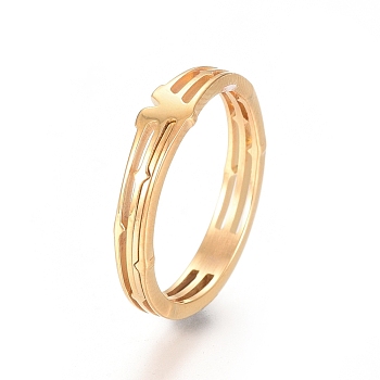 Ion Plating(IP) 304 Stainless Steel Finger Rings, Chevron Ring, Golden, Size 5~8, 15~18mm