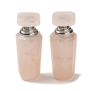 Natural Rose Quartz Dropper Perfume Bottles, with Stainless Steel Color Tone 304 Stainless Steel Findings, SPA Aromatherapy Essemtial Oil Empty Bottle, 2.2~2.35x2.2~2.35x6.9~7cm