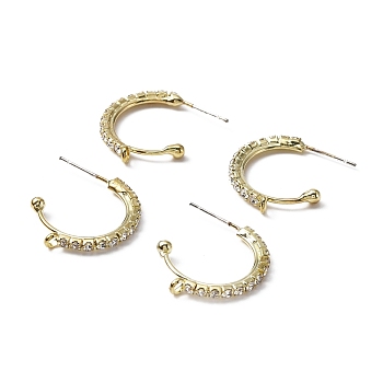 Brass Glass Rhinestone Stud Earring Findings, Half Hoop Earring Findings, with Vertical Loops, C-shape, Light Gold, 22x2mm, Hole: 2.5mm, Pin: 0.6mm