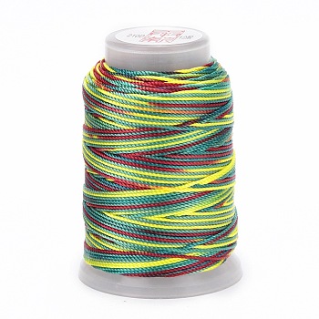 5 Rolls 12-Ply Segment Dyed Polyester Cords, Milan Cord, Round, Yellow Green, 0.4mm, about 71.08 Yards(65m)/Roll