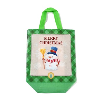 Christmas Theme Laminated Non-Woven Waterproof Bags, Heavy Duty Storage Reusable Shopping Bags, Rectangle with Handles, Lime, Snowman Pattern, 26.2x22x28.8cm