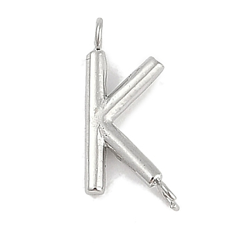 304 Stainless Steel Letter Connector Charms, Stainless Steel Color, Letter K, 12x5x2mm, Hole: 1.2mm