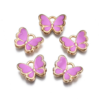 Alloy Enamel Charms, Butterfly, Light Gold, Violet, 10.5x13x3mm, Hole: 2mm