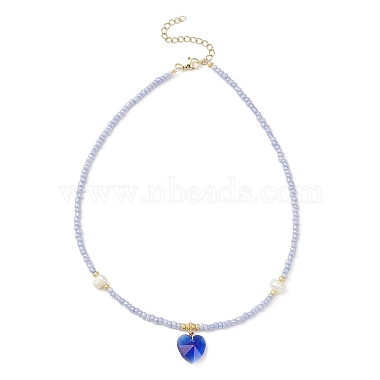 Halskette mit Herz-Glasanhänger und Ketten aus Naturperlen und Saatperlen(NJEW-JN04343)-3