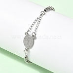 304 Stainless Steel Saint Benedict Cross Link Bracelets for Women, Stainless Steel Color, 7-1/8 inch(18.1cm)(BJEW-K295-02P)