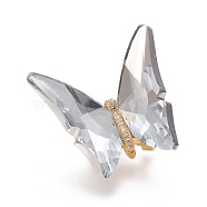 Brass Micro Pave Clear Cubic Zirconia Brooches, with Faceted Glass and Cardboard Boxes, Back Plated, Butterfly, Golden, Clear, 43x45x26mm, Pin: 0.8mm(JEWB-L012-L-A02)
