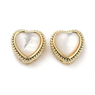 Brass Hollow Heart Beads with Natural White Shell, Real 14K Gold Plated, 7x7x4.5mm, Hole: 1.2mm(KK-Q793-18G)