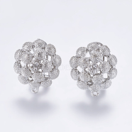 Alloy Rhinestone Stud Earring Findings, with Loop, Flower, Platinum, 23x20mm, Hole: 1mm, Pin: 0.7mm(PALLOY-F201-08P)