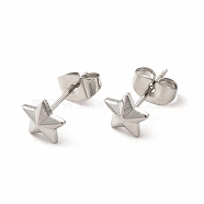 304 Stainless Steel Star Stud Earrings for Women, Stainless Steel Color, 6.5x7mm, Pin: 0.7mm(EJEW-C004-08P)