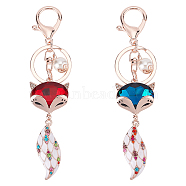 WADORN 2Pcs 2 Colors Cute Fox Rhinestones Pendant Keychain, with Alloy Findings and Round Pearl, for Bag Purse Car Ornament, Mixed Color, 14.5cm, 1pc/color(KEYC-WR0001-41)