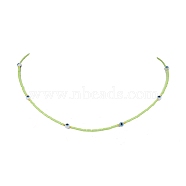 Lampwork Evil Eye & Glass Seed Beads Necklace with Real 18K Gold Plated 304 Stainless Steel Clasps, Light Green, 17.13 inch(43.5cm)(NJEW-JN04597-03)