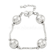 Rack Plating Brass Twisted Link Round Ball Bracelets for Women, Cadmium Free & Lead Free, Long-Lasting Plated, Platinum, 6-3/8 inch(16.3cm)(BJEW-P322-21P)