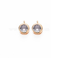 Brass Charms, with Rhinestone, Nickel Free, Flat Round, Real 18K Gold Plated, Alexandrite, 7x5x3mm, Hole: 1mm(KK-S364-161J)