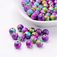 Colorful Round Spray Painted Acrylic Beads Mix, Matte Style, Mixed Color, about 8mm in diameter, hole: 1.9mm(X-PB25P9284)