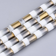 Half Electroplate Opaque Glass Beads Strands, Column, Creamy White, 19.5~20x10mm, Hole: 1.4mm, about 17pcs/strand, 13.38 inch(EGLA-S177-02H)