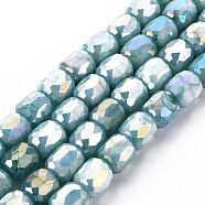Opaque Baking Painted Glass Beads Strands, Imitation Stones, Faceted, AB Color Plated, Column, Dark Turquoise, 8x8mm, Hole: 1.2mm, about 60pcs/strand, 19.69 inch(50cm)(EGLA-N006-008-B05)