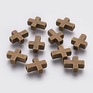Tibetan Style Alloy Beads, Cadmium Free & Nickel Free & Lead Free, Cross, Antique Bronze, 15x12x5mm, Hole: 2mm(X-TIBEB-A134914-AB-FF)