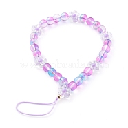 Frosted Round Spray Painted Glass Beaded Mobile Straps, with Acrylic Flower Beads and Nylon Thread, Medium Purple, 19cm(HJEW-JM00467-01)