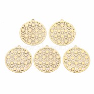 Rack Plating 201 Stainless Steel Filigree Pendants, Etched Metal Embellishments, Nickel Free, Flat Round, Real 18K Gold Plated, 22x20x0.4mm, Hole: 1mm(STAS-T057-43G)