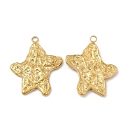 Ion Plating(IP) 304 Stainless Steel Pendants, Textured, Starfish Charm, Real 18K Gold Plated, 26x21x2mm, Hole: 1.8mm(STAS-A070-37G)