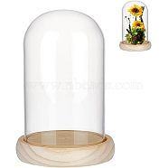 Nbeads Glass Dome Cover, Decorative Display Case, Cloche Bell Jar Terrarium with Wood Base, for DIY Preserved Flower Gift, Clear, 90x152mm, Inner Diameter: 86mm(DJEW-NB0001-35)