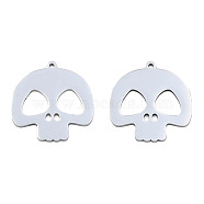 201 Stainless Steel Pendants, Halloween Style, Skull, Stainless Steel Color, 26x25x1mm, Hole: 1.4mm(STAS-N098-092P)