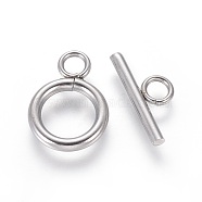 304 Stainless Steel Toggle Clasps, Ring, Stainless Steel Color, Ring: 16.5x12x2mm, Bar: 7x16x2mm, Hole: 3mm(STAS-I120-61C-P)