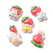 Opaque Resin Decoden Cabochons, Strawberry Rabbit Mixed Shapes, Mixed Color, 26~31.5x20~22x8~9mm(RESI-E053-06)