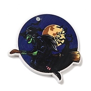Halloween Themed Opaque Printed Acrylic Pendants, Witch, 39x38x2mm, Hole: 2mm(SACR-L004-01L)