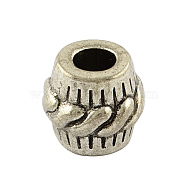 Tibetan Style Alloy Barrel Large Hole European Beads, Cadmium Free & Nickel Free & Lead Free, Antique Silver, 11x10mm, Hole: 5mm, about 320pcs/1000g(TIBEB-5412-AS-FF)