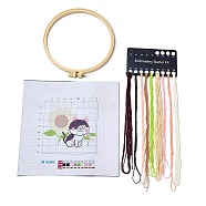 Cat Shape DIY Cross Stitch Beginner Kits, Stamped Cross Stitch Kit, Including Printed Fabric, Embroidery Thread & Needles, Embroidery Hoop, Instructions, 0.3~0.4mm, 9 colors(DIY-NH0005-A05)