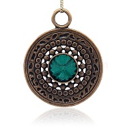 Red Copper Plated Alloy Emerald  Rhinestone Large Pendants, Flat Round, Nickel Free, 73x58x4mm, Hole: 10mm(PALLOY-J123-07R-NF)