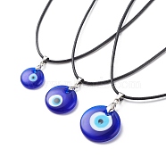 3Pcs 3 Size Lampwork Evil Eye Pendant Necklaces Set with Waxed Cords for Women, Blue, 17-7/8 inch(45.5cm), 1Pc/size(NJEW-JN03954)