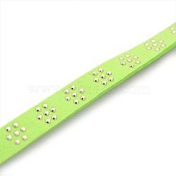 Faux Suede Cord, Faux Suede Lace, with Golden Plum Blossom Aluminum, Green Yellow, 10x2mm, 20yards/roll(LW-L001-05)