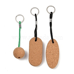 3Pcs 3 Style Creative Environmental Protection Cork Keychains, with Iron Ring, for DIY Bag Decoration Pendant Key Chain, Round & Oval & Rectangle, Mixed Color, 16.3~20.5cm, 1pc/style(KEYC-NB0001-69)