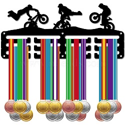 Sports Theme Iron Medal Hanger Holder Display Wall Rack, 3-Line, with Screws, Bicycle, 130x290mm, Hole: 5mm(ODIS-WH0055-184)