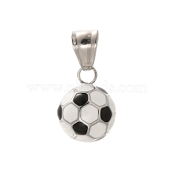 304 Stainless Steel Enamel Pendants, Football Charm, Stainless Steel Color, 19x13.5mm, Hole: 8.5x4mm(STAS-Z110-02P-04)