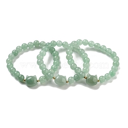 Round & Cat Head Natural Green Aventurine Beaded Stretch Bracelets for Women, with Synthetic Non-magnetic Hematite, Inner Diameter: 2-1/8 inch(5.5cm)(BJEW-K251-03B)