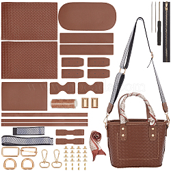 DIY Women's PU Leather Shoulder Tote Bag Kits, Including Fabric, Silk Ribbon, Zinc Alloy Clasps, Ring, Screw, Screwdriver, Thread, Needle, Zipper, Coconut Brown, 0.6~99.3x0.3~25.5x0.1~0.2cm(DIY-WH0495-04B)