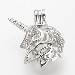 Alloy Diffuser Locket Pendants, Cage Pendants, Unicorn, Platinum, 25.5x23x10.5mm, Hole: 3.5x4.5mm, inner measure: 8.5mm(PALLOY-S062-22)