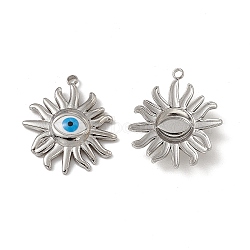 201 Stainless Steel Enamel Pendants, Sun with Evil Eye Charm, Stainless Steel Color, 22x19.5x3.5mm, Hole: 1.2mm(STAS-J401-VC568)