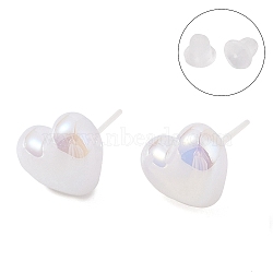 Hypoallergenic Bioceramics Zirconia Ceramic Stud Earrings, with Acrylic, No Fading and Nickel Free, Heart, Floral White, 10x12mm(EJEW-C111-14A)