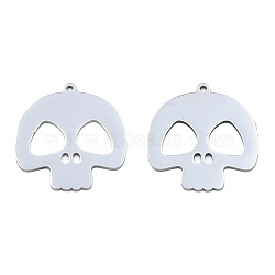 Non-Tarnish 201 Stainless Steel Pendants, Halloween Style, Skull, Stainless Steel Color, 26x25x1mm, Hole: 1.4mm(STAS-N098-092P)