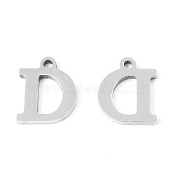 201 Stainless Steel Charms, Alphabet, Letter.D, 8.5x7x1mm, Hole: 1mm(STAS-N091-176D-P)