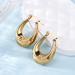 Ion Plating(IP)  304 Stainless Steel Hoop Earrings, Hypoallergenic Earrings, Real 24K Gold Plated, 28x19x10mm, Pin: 0.7x1mm(X-EJEW-A059-03G)