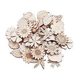 100Pcs Unfinished Wood Piece Decorations, DIY Craft Supplies, Hollow out Leaf & Flowers & Mushrooms & Acorns, Antique White, 2.4~2.8x1.5~2.8x0.2~0.3cm(WOOD-CJ0001-54)