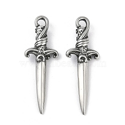 316 Surgical Stainless Steel Pendants, Sword Charm, Antique Silver, 34.5x12x4.5mm, Hole: 2.2mm(STAS-G349-13AS)