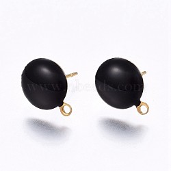 Ion Plating(IP) 304 Stainless Steel Stud Earring Findings, with Loop, Enamel, Flat Round, Golden, Black, 11x8x2mm, Hole: 1.5mm, Pin: 0.8mm(X-STAS-P203-A02-01)
