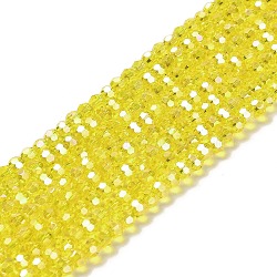 Transparent Glass Beads, 32 Facets, AB Color Plated, Round, Yellow, 4.5x4mm, Hole: 1mm, about 94~95pcs/strand, 13.98''(35.5cm)(EGLA-A035-T4mm-B03)