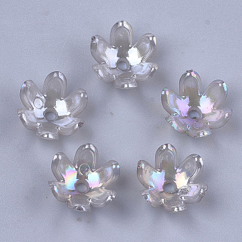 Transparent Acrylic Bead Caps, AB Color, 6-Petal, Flower, Slate Gray, 14x13x6mm, Hole: 2mm, about 1575pcs/500g